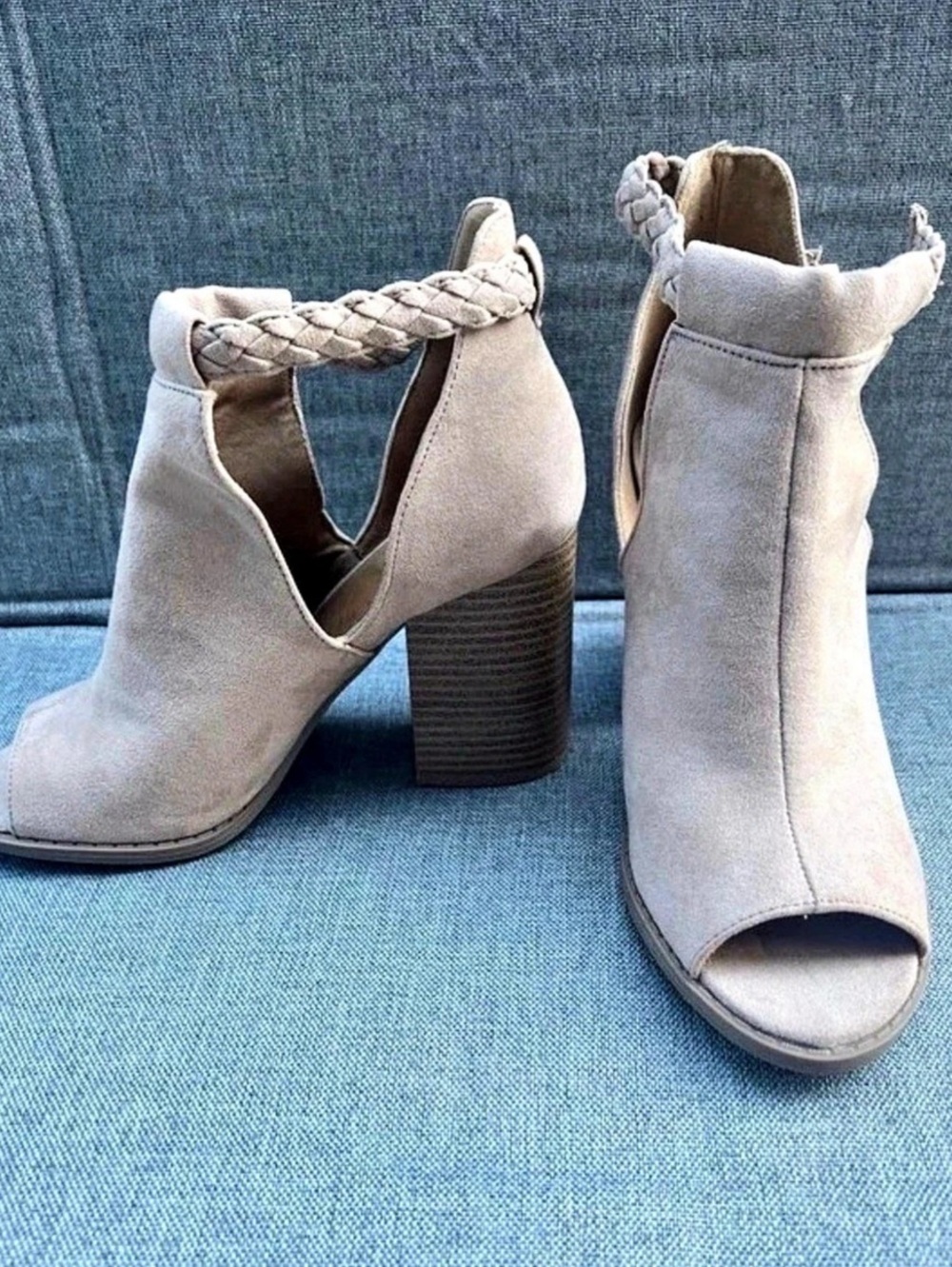 Qupid Peep Toe Ankle Booties in tan